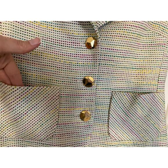 Trina Turk Blazer Designer Size 4 Rainbow Cuffed Short Sleeve Fully Lined - Picture 4 of 11